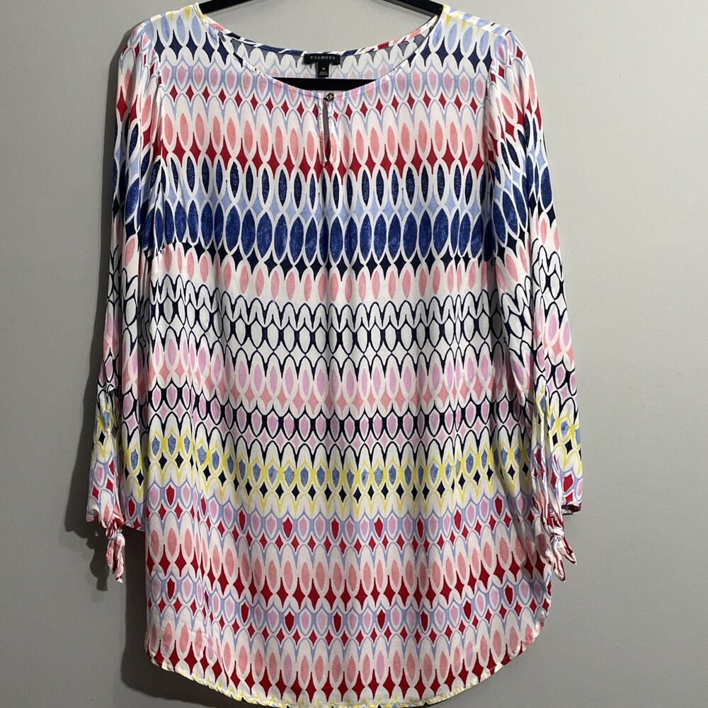 Talbots Long Sleeve Blouse Size M Multicolor Geometric Print Artistic Top